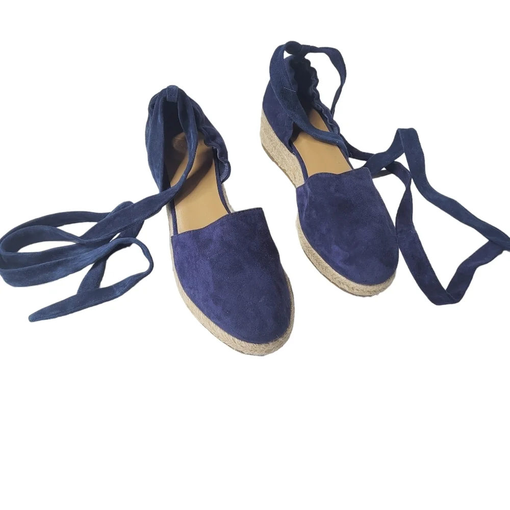 Marc Fisher Navy Espadrilles Tie Up Wedges - Picture 4 of 7